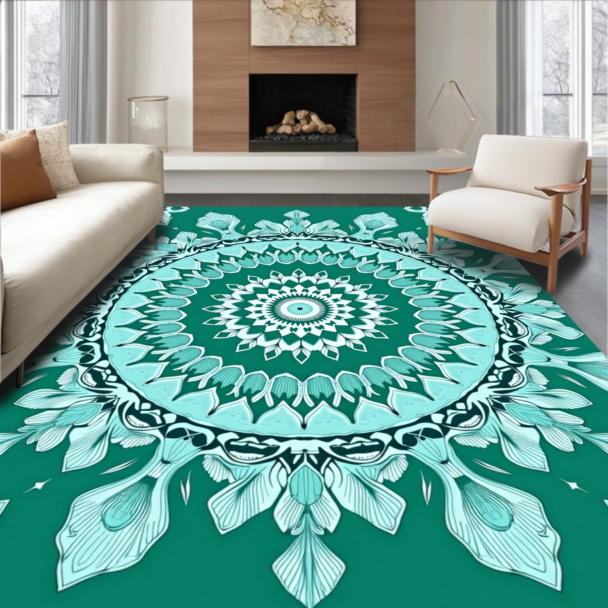 Teal Turquoise Intricate Mandala Bloom Rug