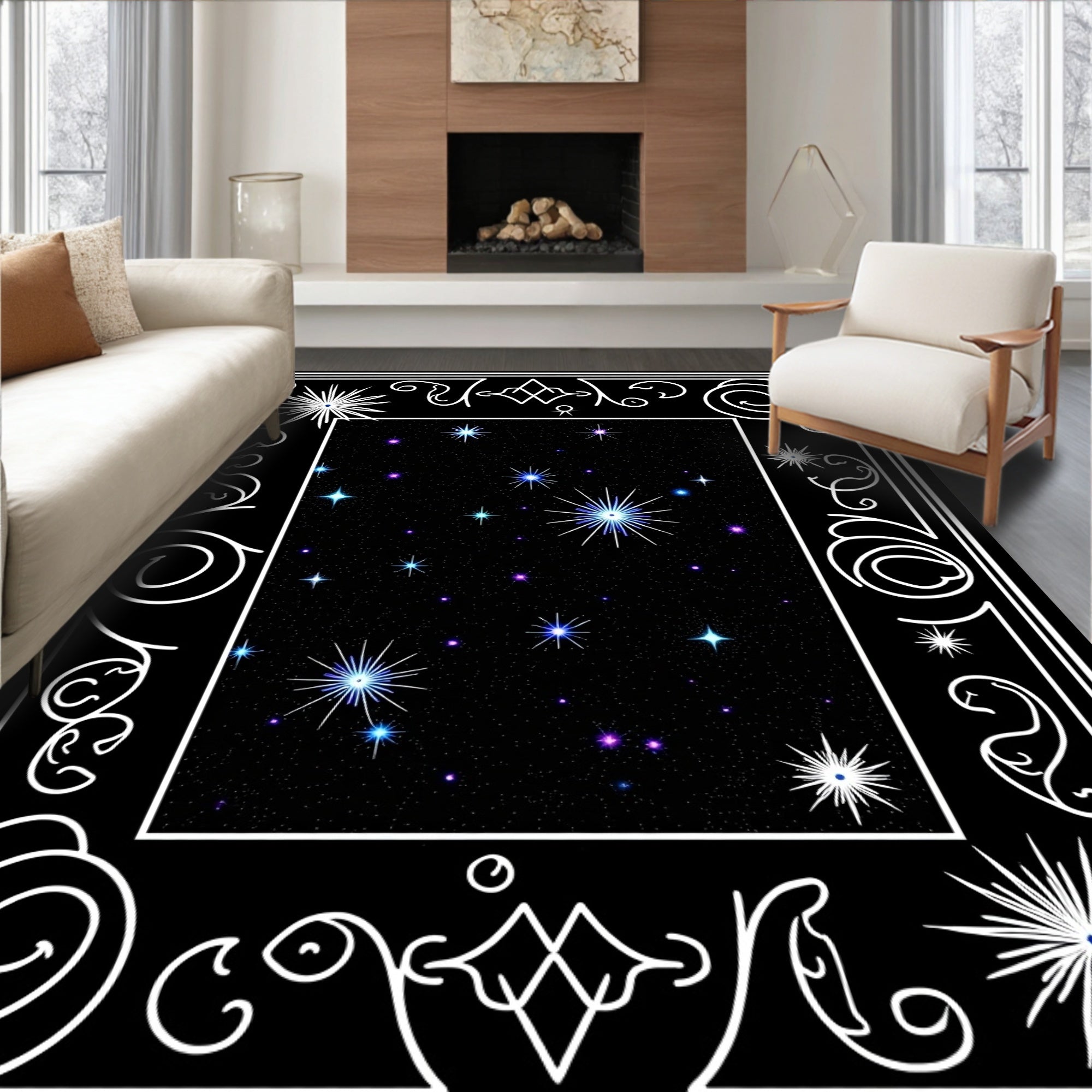 Cosmic Night Sky Starburst Rug
