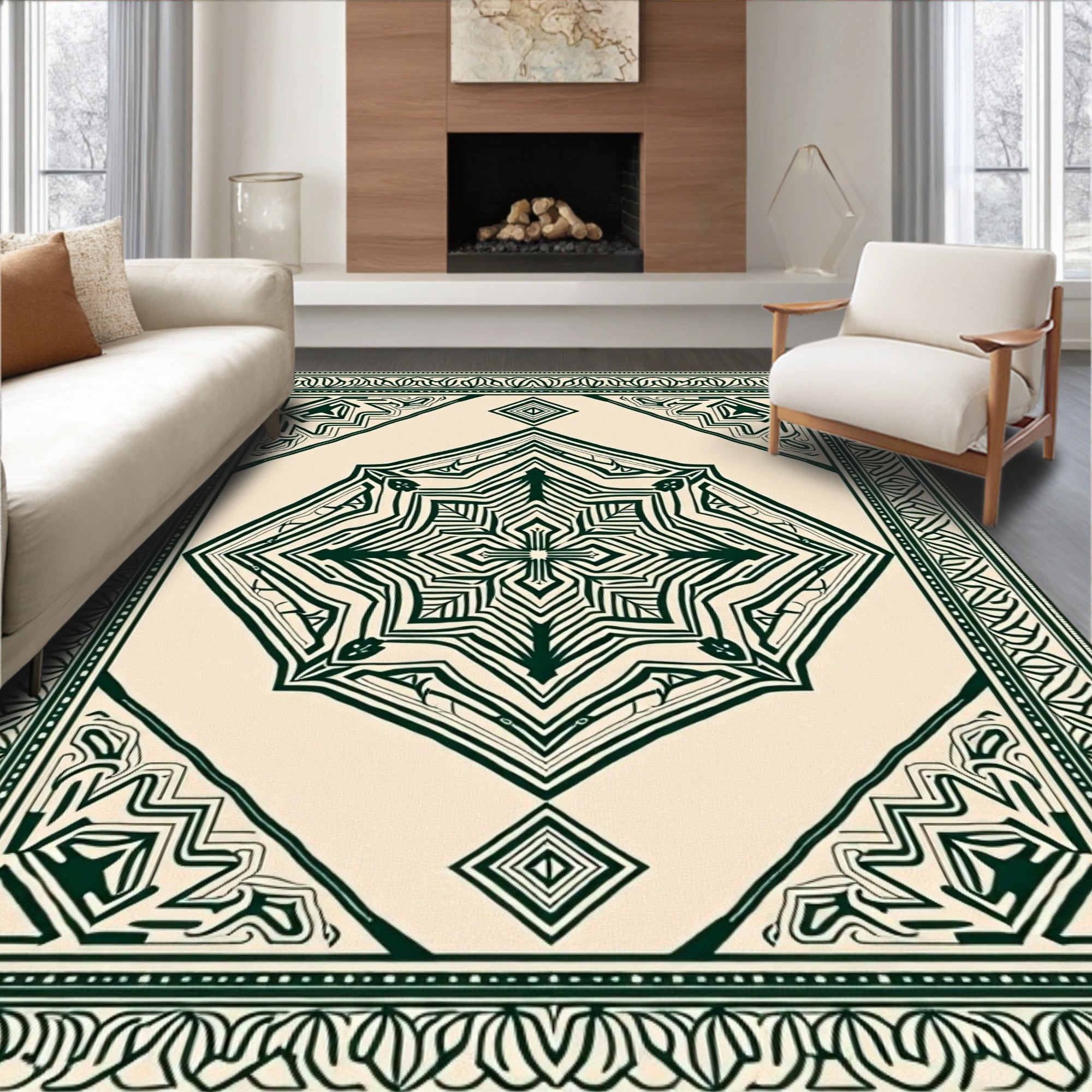 Dark Green Diamond Medallion Rug