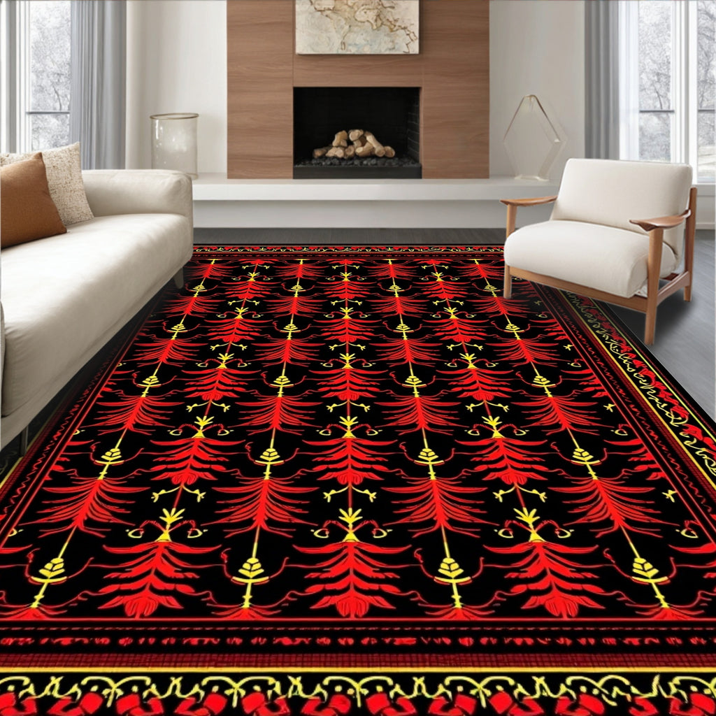 Red Yellow Folk Tree Repeat Rug