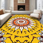 Vibrant Sunburst Medallion Orange White Rug