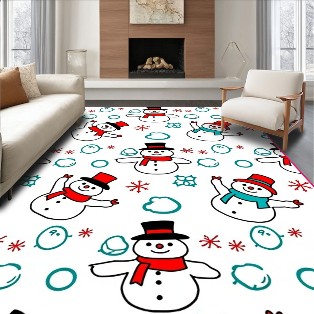 Merry Snowmen Red Hat Scarf Rug