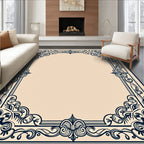 Dark Blue Ornamental Filigree Border Rug