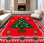 Whimsical Christmas Tree Starburst Border Rug