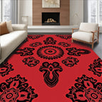 Bright Red Black Ornamental Mandala Rug