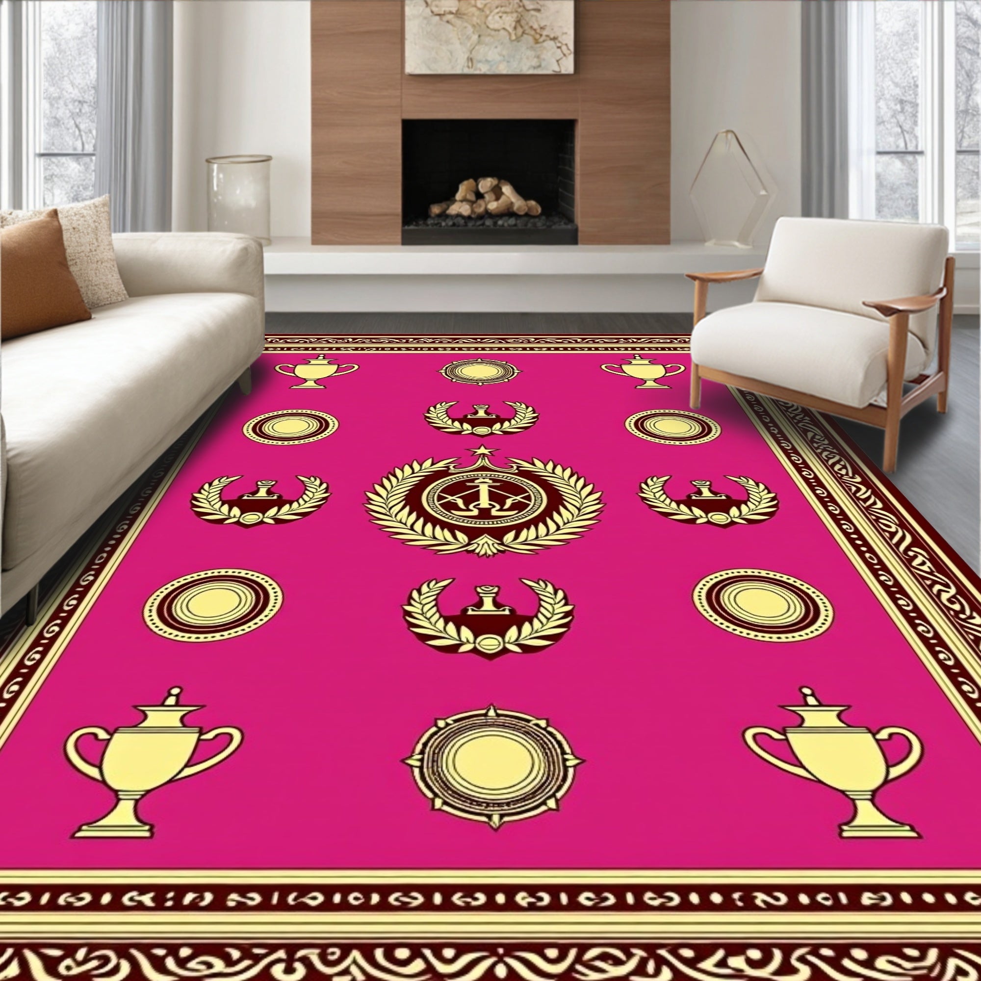 Crimson Laurel Award Trophy Medallion Rug