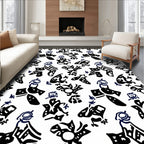 Abstract Ink Bird And Flower Rug