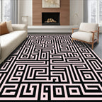 Black Pink Geometric Maze Puzzle Rug