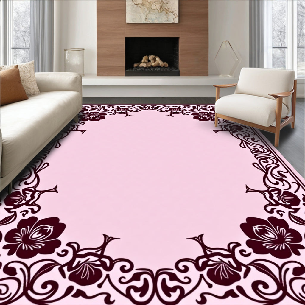 Ornate Dark Floral Oval Frame Rug