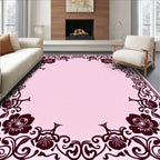 Ornate Dark Floral Oval Frame Rug