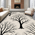 Black Bare Winter Tree Silhouette Rug