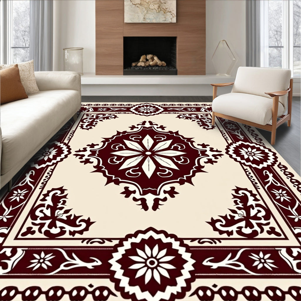 Deep Red Bloom Border Medallion Rug