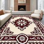 Deep Red Bloom Border Medallion Rug