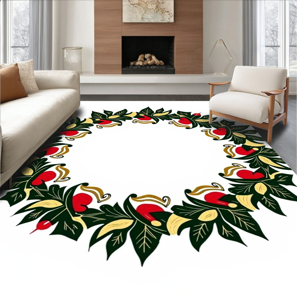Crimson Green Leafy Garland Swirl Rug