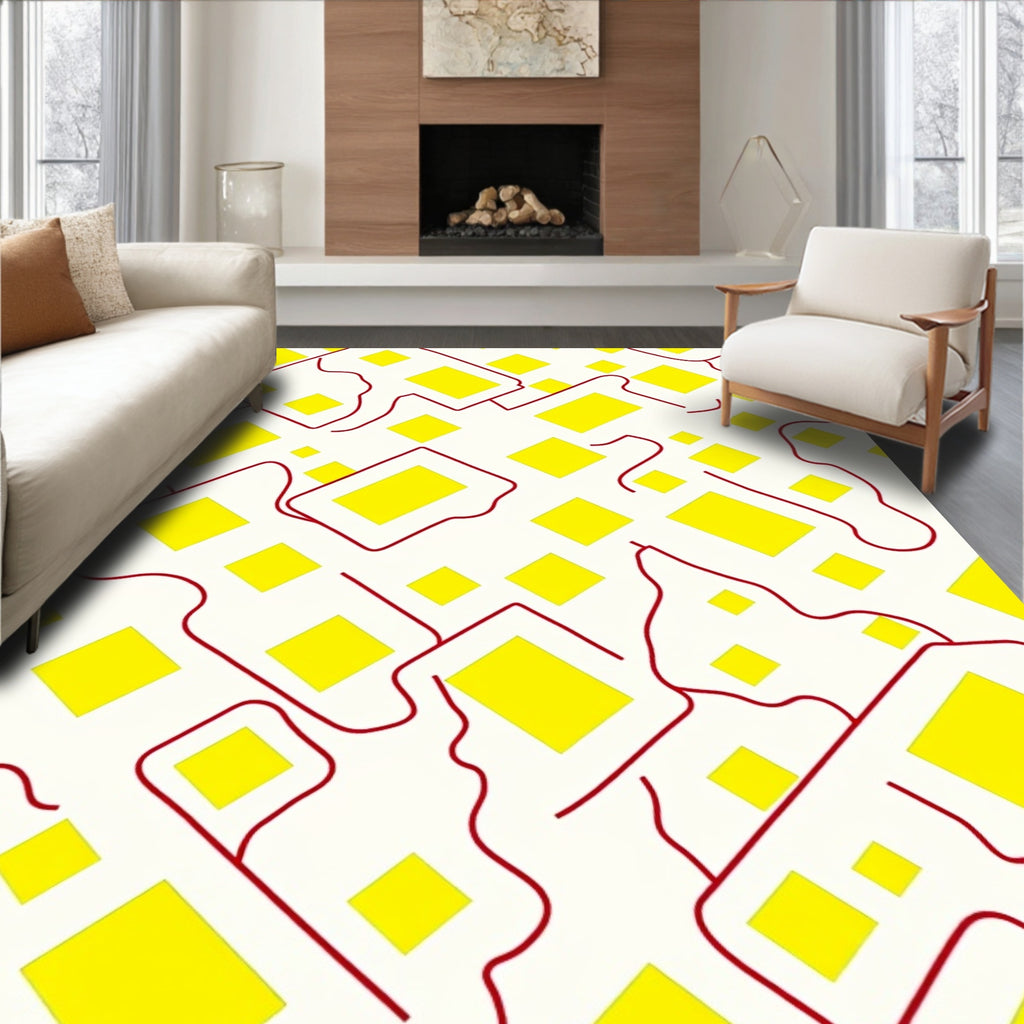 Bold Yellow Diamond Geometric Lines Rug