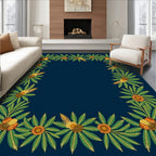 Deep Blue Tropical Floral Border Rug