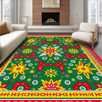 Bold Red Yellow Floral Burst Rug