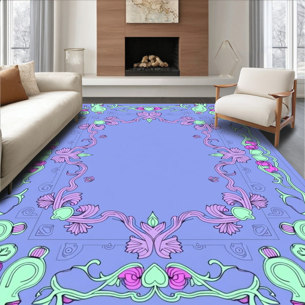 Whimsical Pastel Floral Vine Border Rug
