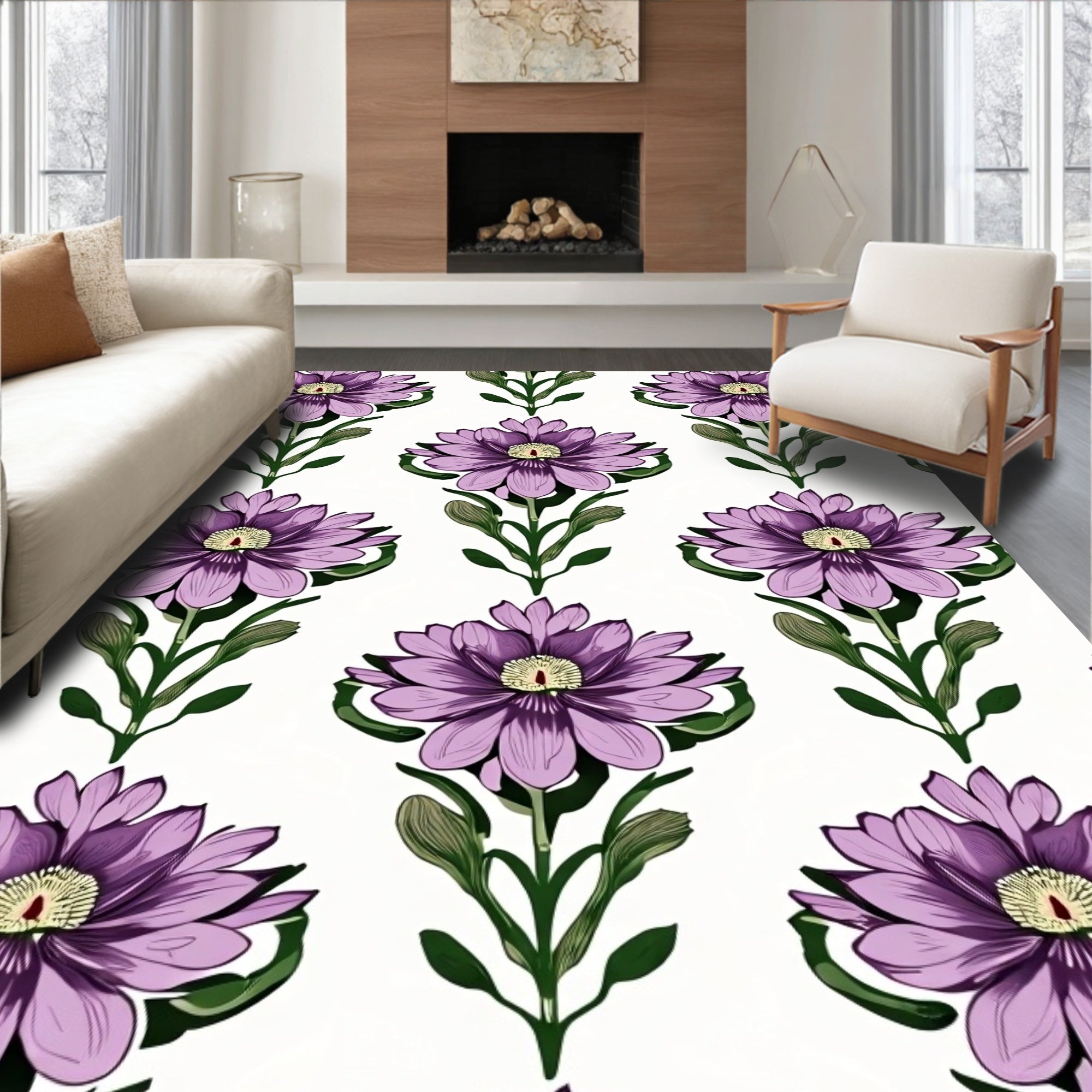 Exotic Purple Lotus Floral Repeat Rug