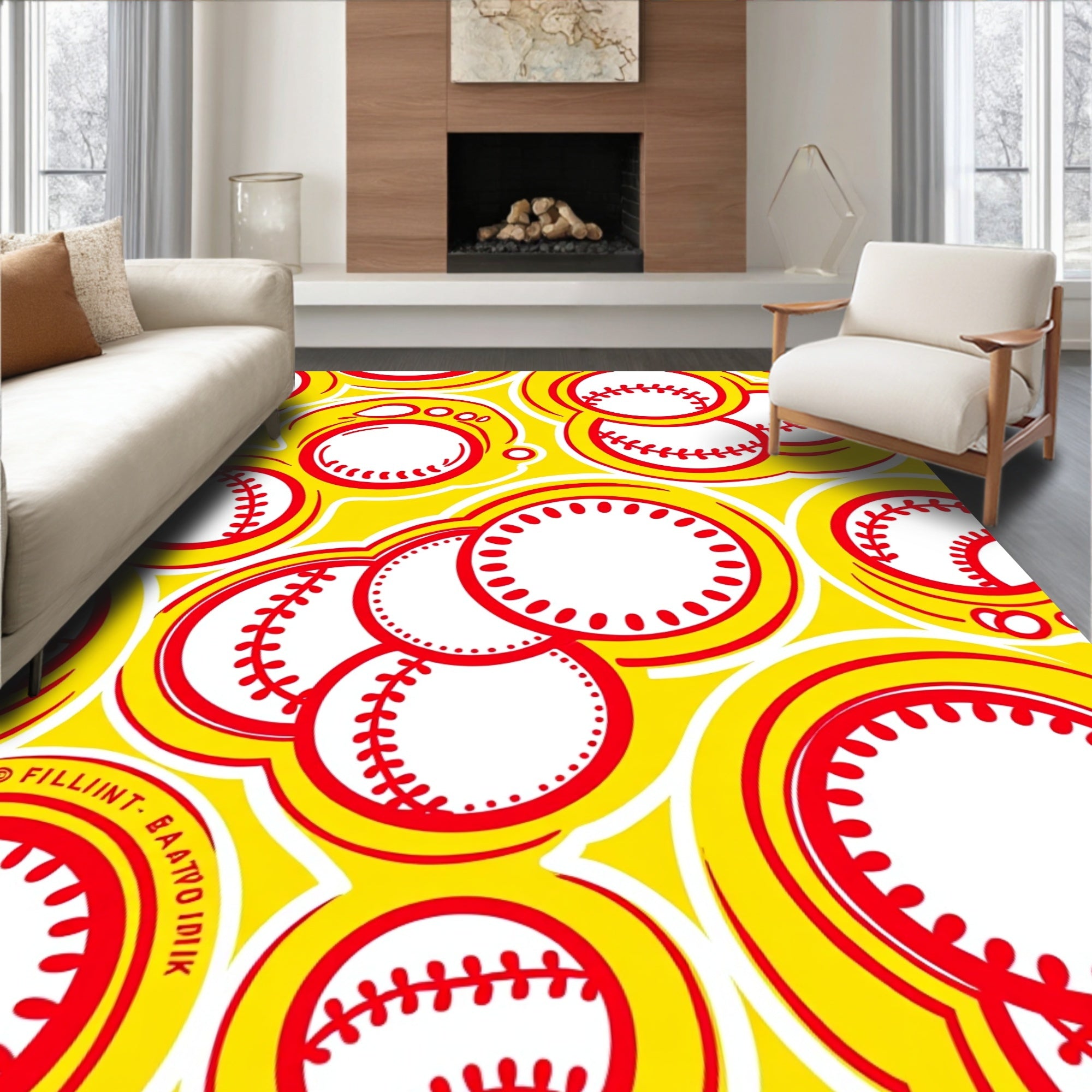 Red And Yellow Baseball Circles Rug