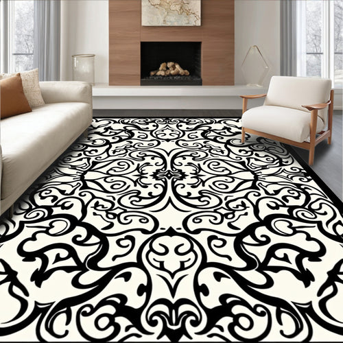 Black Ivory Arabesque Scroll Rug