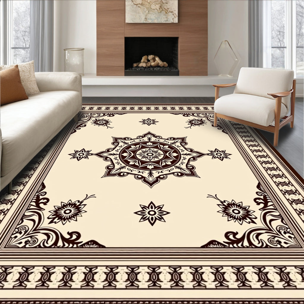 Classic Cream Brown Floral Medallion Rug