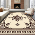 Classic Cream Brown Floral Medallion Rug