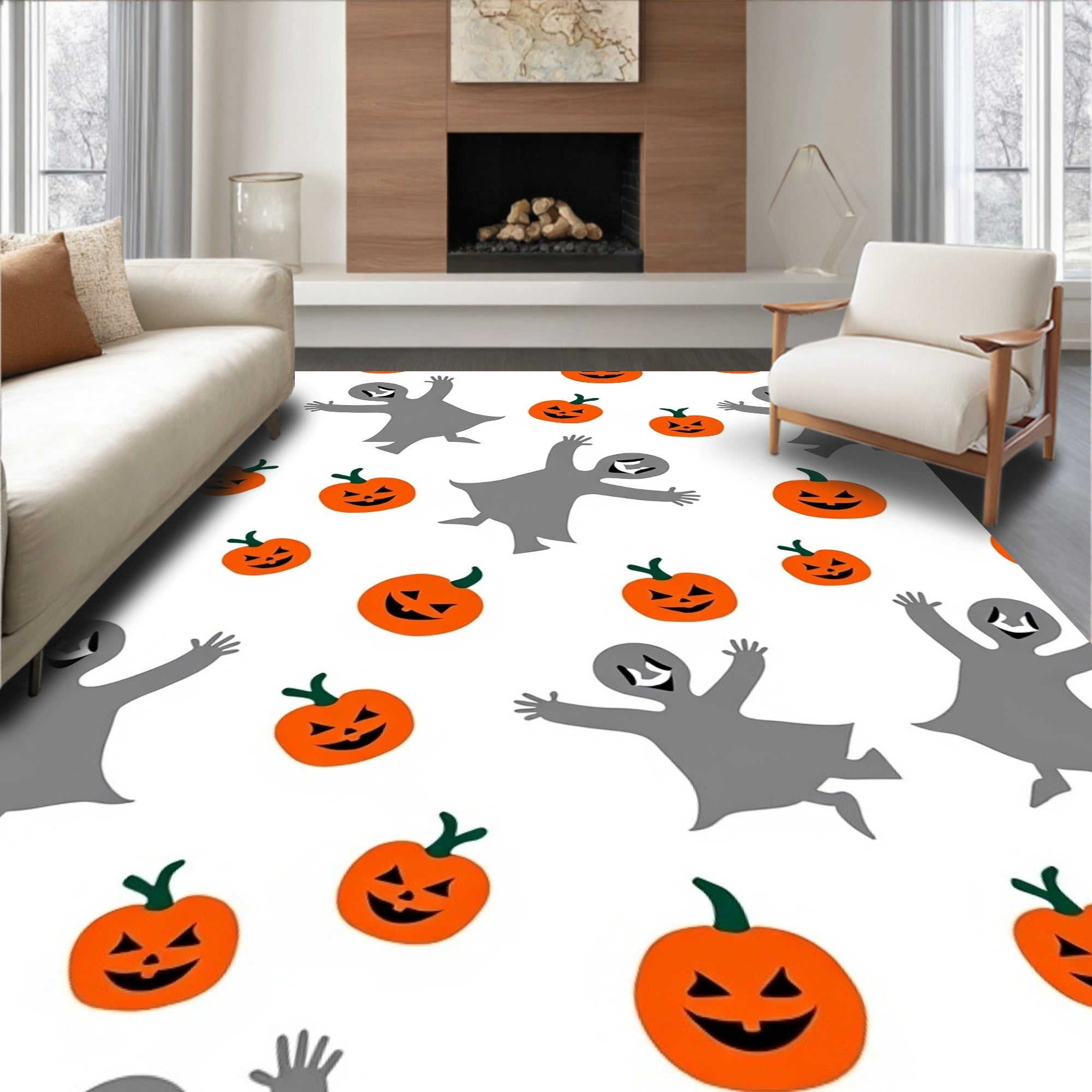 Happy Halloween Ghost Pumpkin Icons Rug