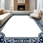 Ornate Navy Blue Floral Border Rug
