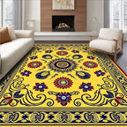 Golden Yellow Red Blue Floral Medallion Rug
