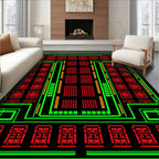 Red Green Geometric Square Repeat Rug