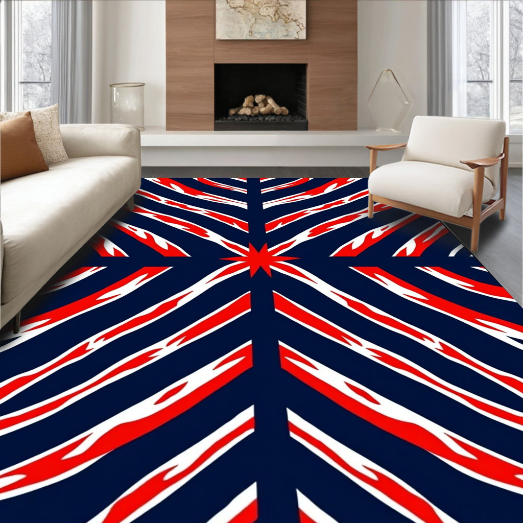 Bold Crimson Starburst Diagonal Stripes Rug