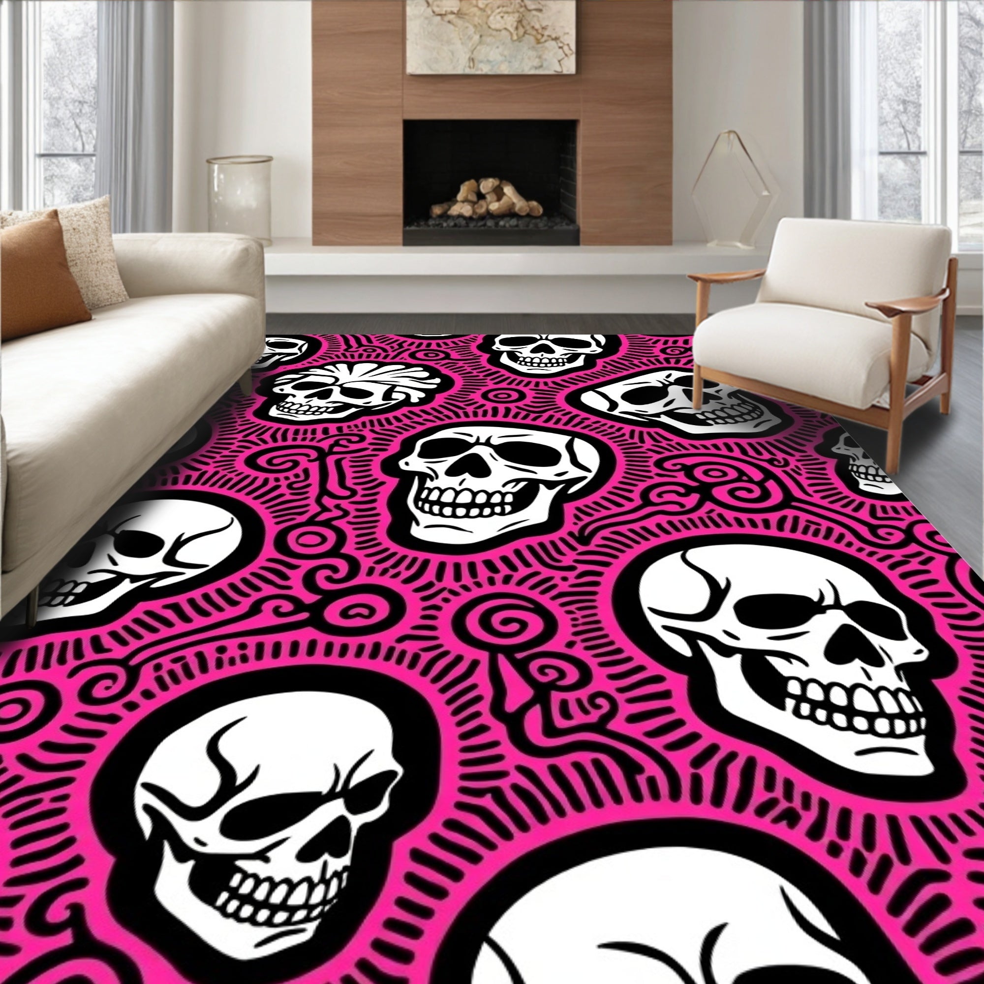 Hot Pink Skull Art Rug