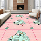 Light Blue Retro Truck Plaid Rug