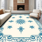 Deep Blue Starburst Floral Frame Rug