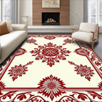 Crimson Floral Garden Medallion Border Rug