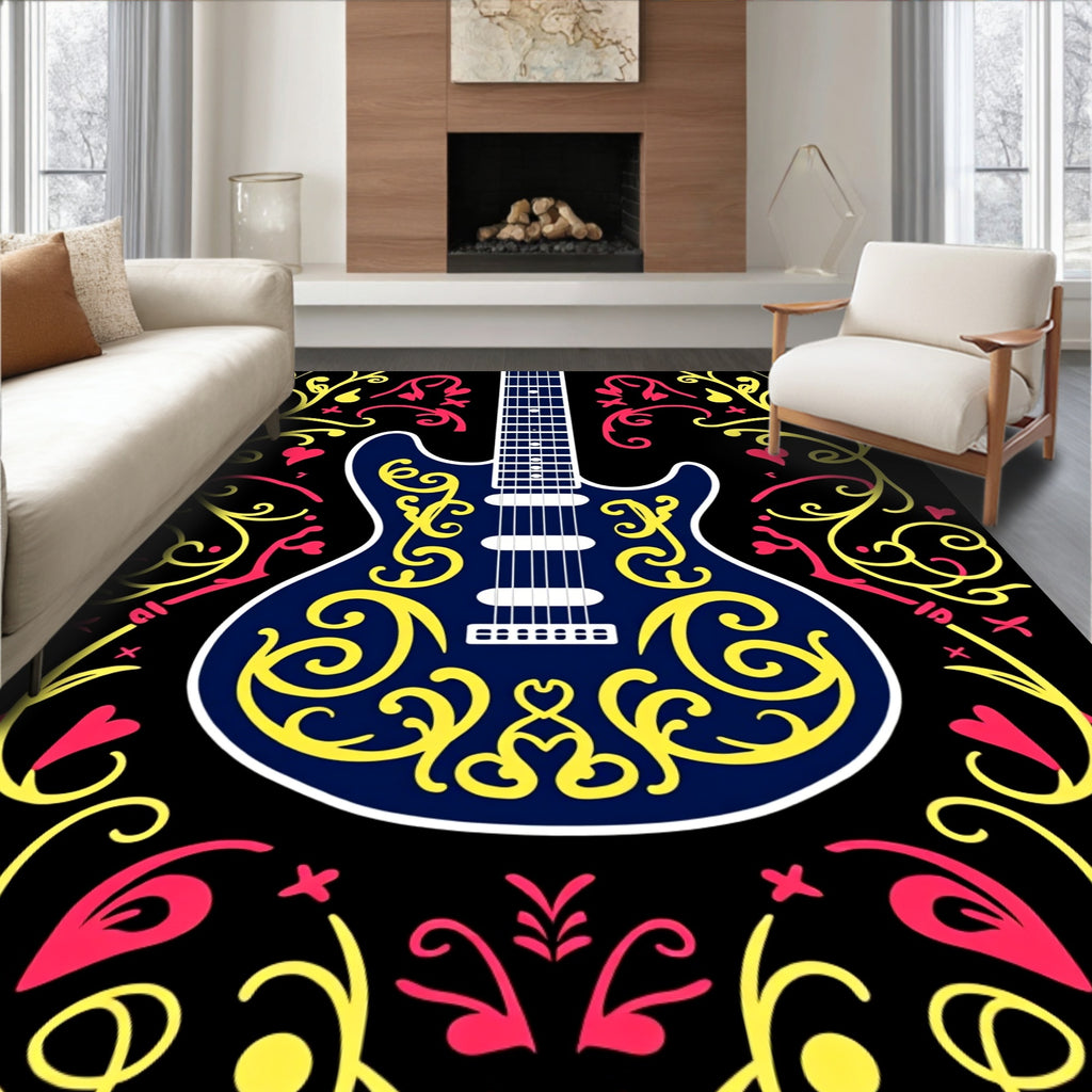 Electric Guitar Crimson Yellow Swirls Rug