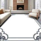 Elegant Navy Blue Filigree Border Rug