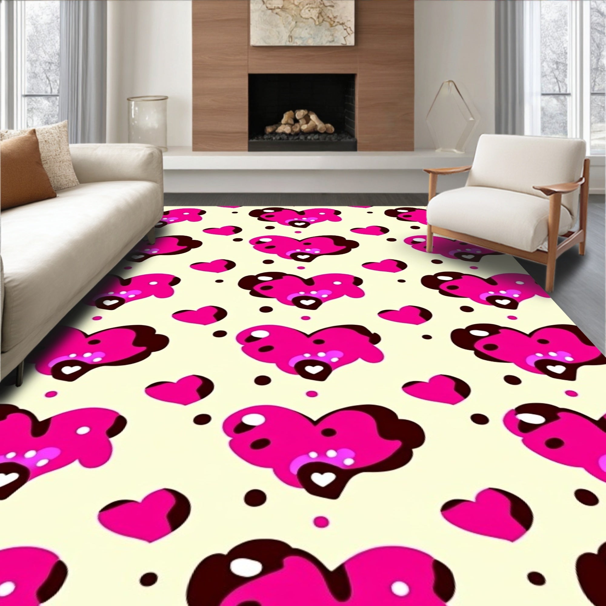 Hot Pink Layered Heart Scatter Rug