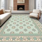 Aqua Cream Floral Medallion Border Rug