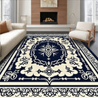 Dark Navy Cream Eye Mandala Border Rug