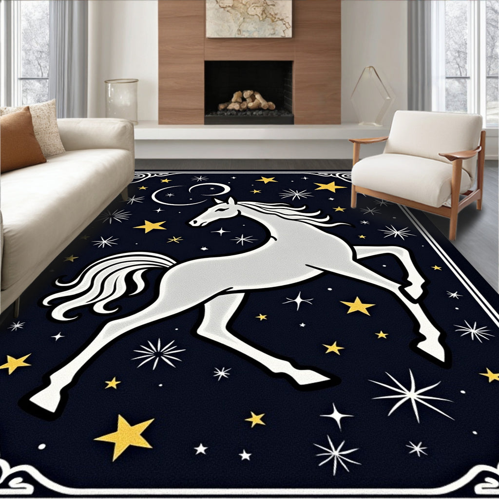 Celestial White Horse Starry Night Rug