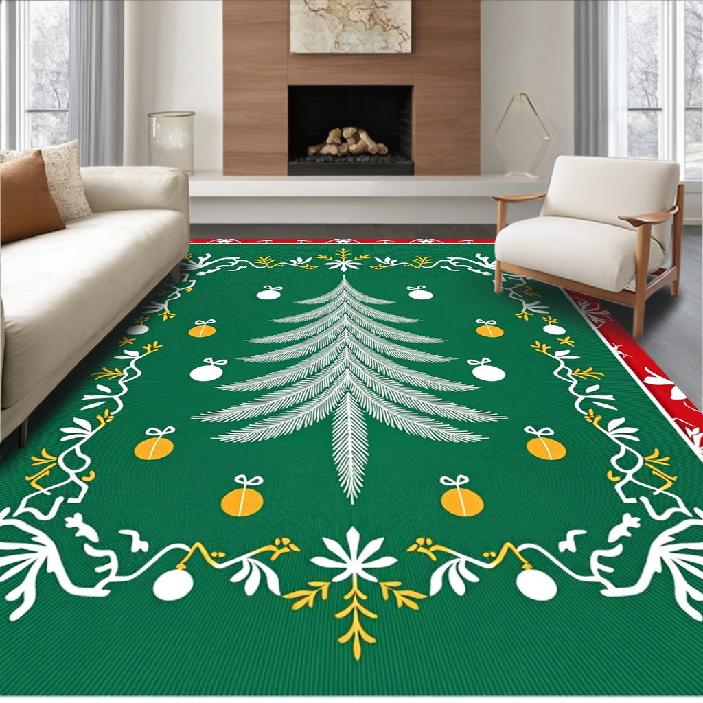 Green White Christmas Tree Ornaments Rug