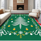 Green White Christmas Tree Ornaments Rug