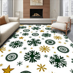 Dark Green Gold Snowflake Star Scatter Rug