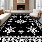Black White Snowflake Winter Lace Rug