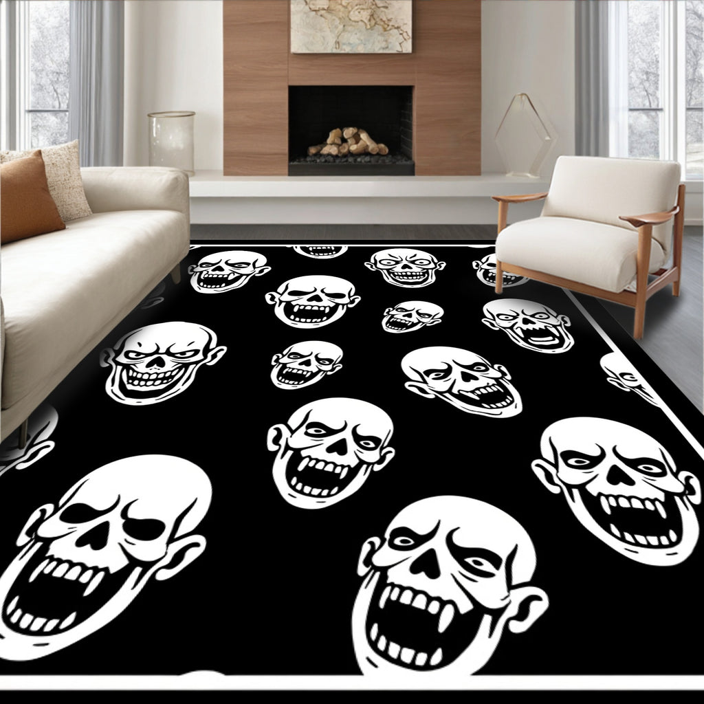 Mono White Screaming Skull Toss Rug