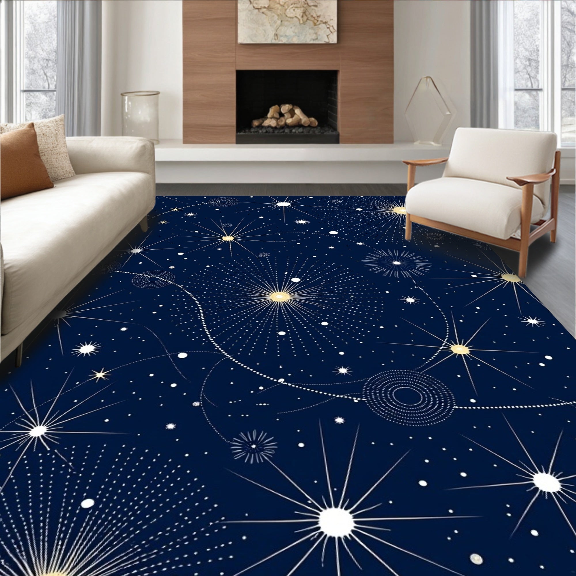 Cosmic Navy Starburst Swirl Rug