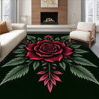Crimson Rose Botanical Illustration Rug