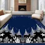 Deep Blue Woodland Snowy Starry Night Rug